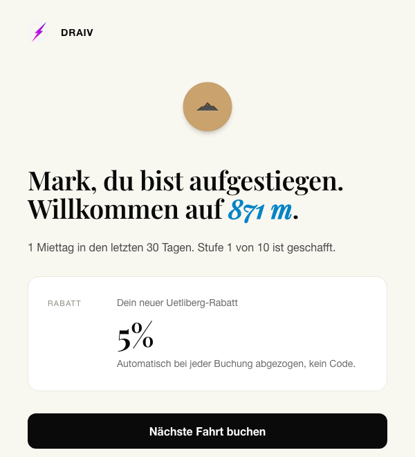 Original-E-Mail: Uetliberg erreicht, 5% Rabatt